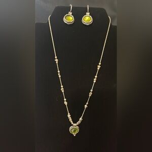 Retired Silpada Daintree Silver and Green Necklace Set